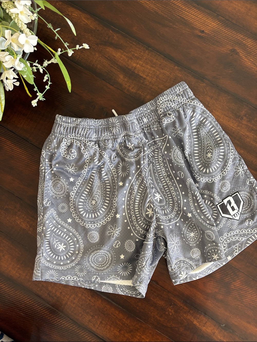 BL 101 Gray Paisley Drawstring Athletic Shorts